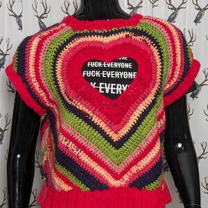 Handmade Heart Boob Window Stripe Crochet Sweater Vest